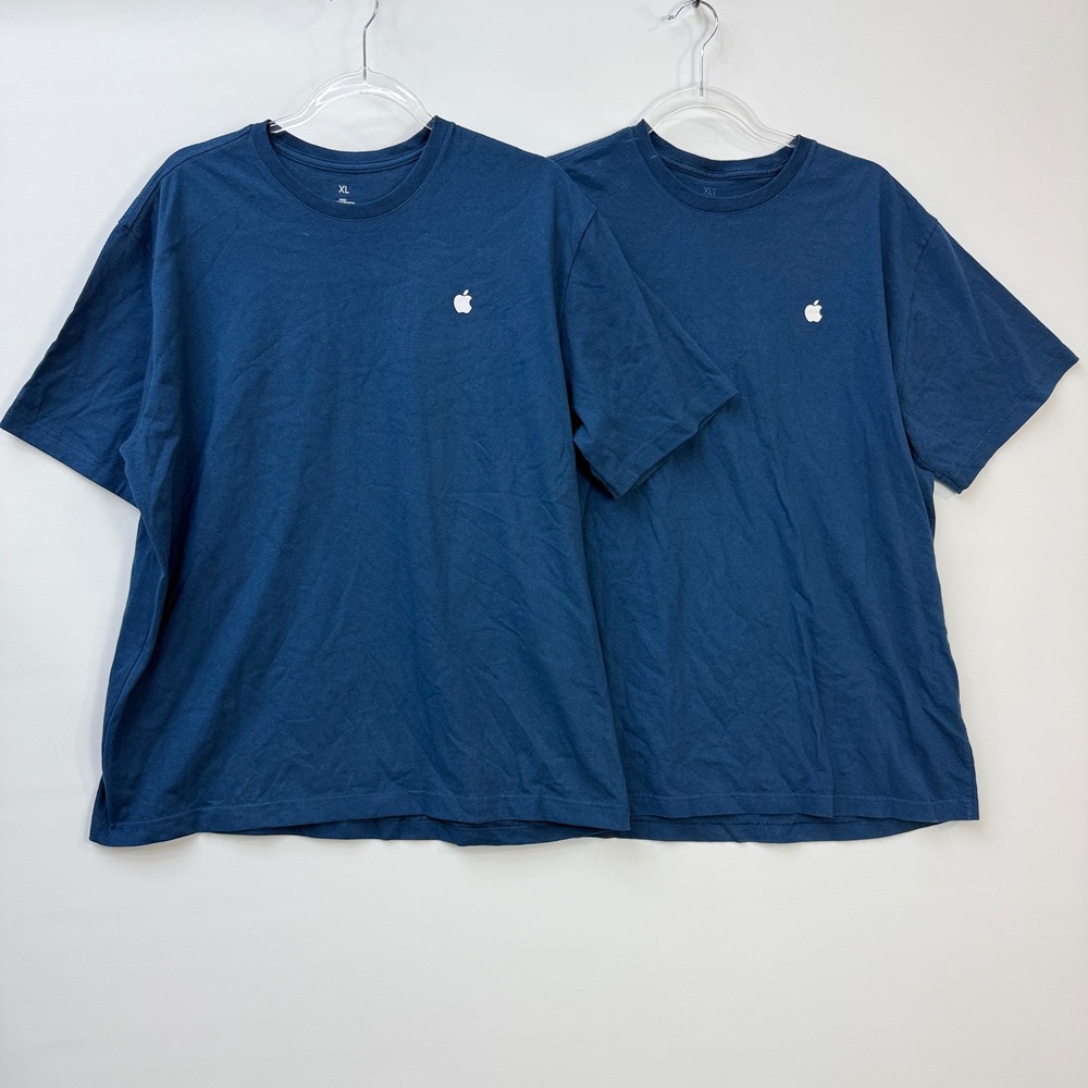 Apple Employee T-Shirt Mens XL and XLT Blue Cotton Logo Lot of 2